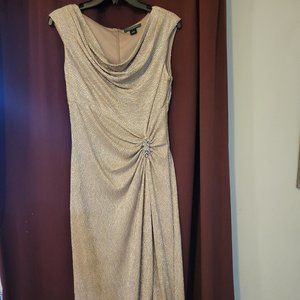 Ralph Lauren Metallic Slit Gown, Champagne/Gold Mother of Bride/Groom  Size 8